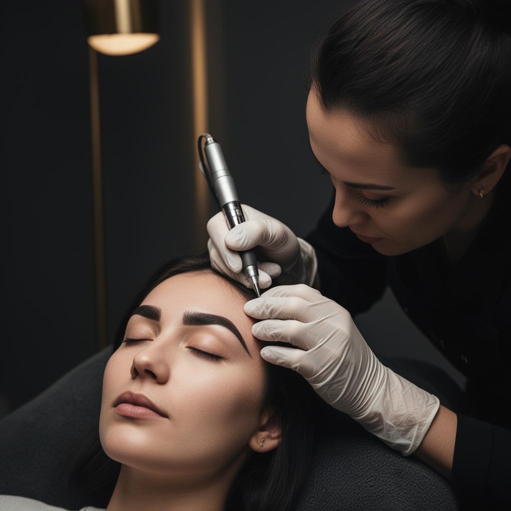 Ruby precisely shading a client's brow in the private ONYX studio